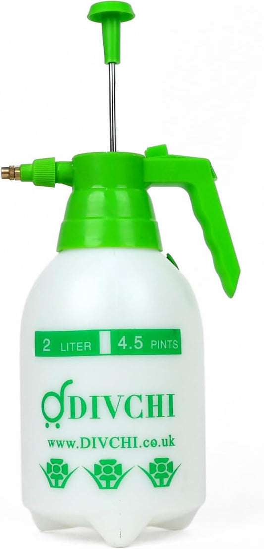 DIVCHI 2L Pressure Spray Bottle with Adjustable Nozzle Portable Hand Pump Garden Water Sprayer – Weed Killer Hand Held Lawn Plant Sprayer – Heavy Duty Material – Small Compact