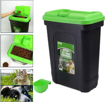 Pet Food Storage Container Flip Top Locking System With Integrated Scoop