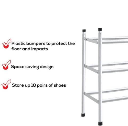 Shoe Storage Cabinet Grey | Chrome Extendable Shoe Rack