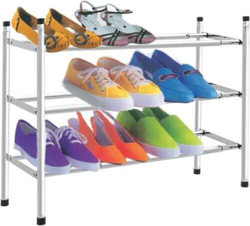 Shoe Storage Cabinet Grey | Chrome Extendable Shoe Rack