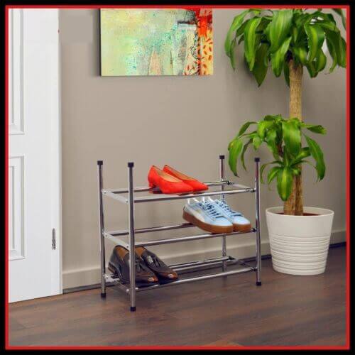 Shoe Storage Cabinet Grey | Chrome Extendable Shoe Rack