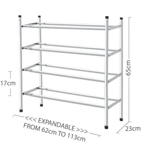 Shoe Storage Cabinet Grey | Chrome Extendable Shoe Rack