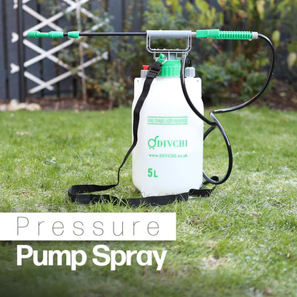 DIVCHI 5 Litre Pump Action Pressure Sprayer with Adjustable Nozzle & Carrying Strap | High-Pressure Pump Spray for Weed Killer Pesticides Fungicides Cleaning | Water Sprayer Bottle