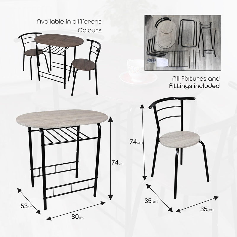 3 Piece Dining Table & Chairs Set With Storage Shelf And Wine Rack Modern Breakfast Bar Table