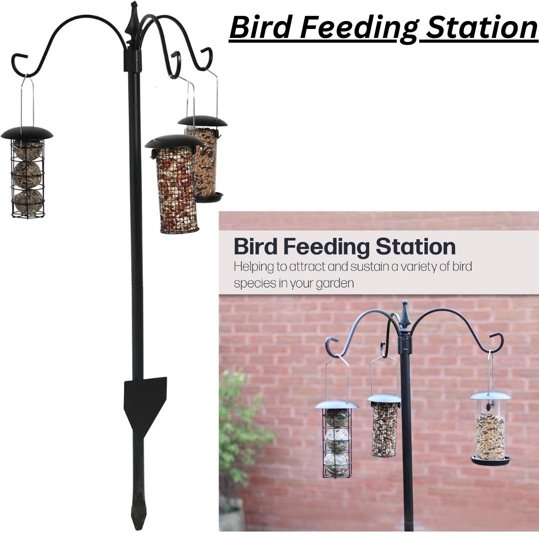 DIVCHI Bird Feeder with 3 Bird Feeders,  Hanging Station, Pole, , Stand,  for Small Birds Garden Decorations