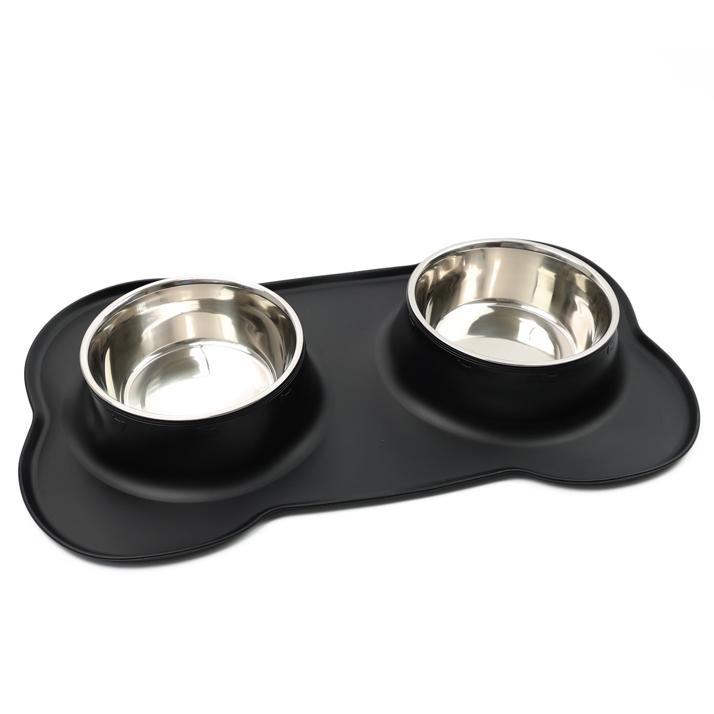 Pets Bowl Food And Drink Double Bowls Set With Silicone Mat Tray For Pets