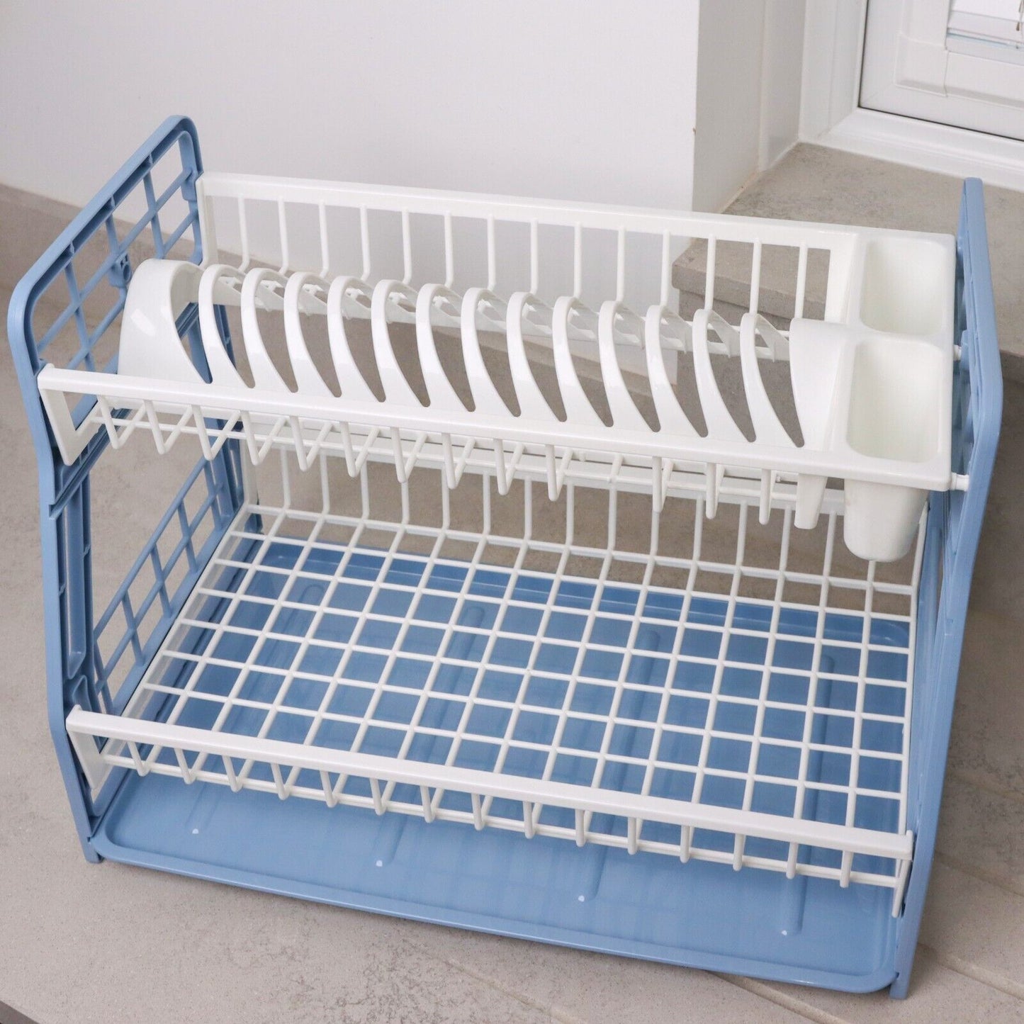 2-Tier Dish Drying Rack Large Capacity Drainer, Utensil Holder, Drain board