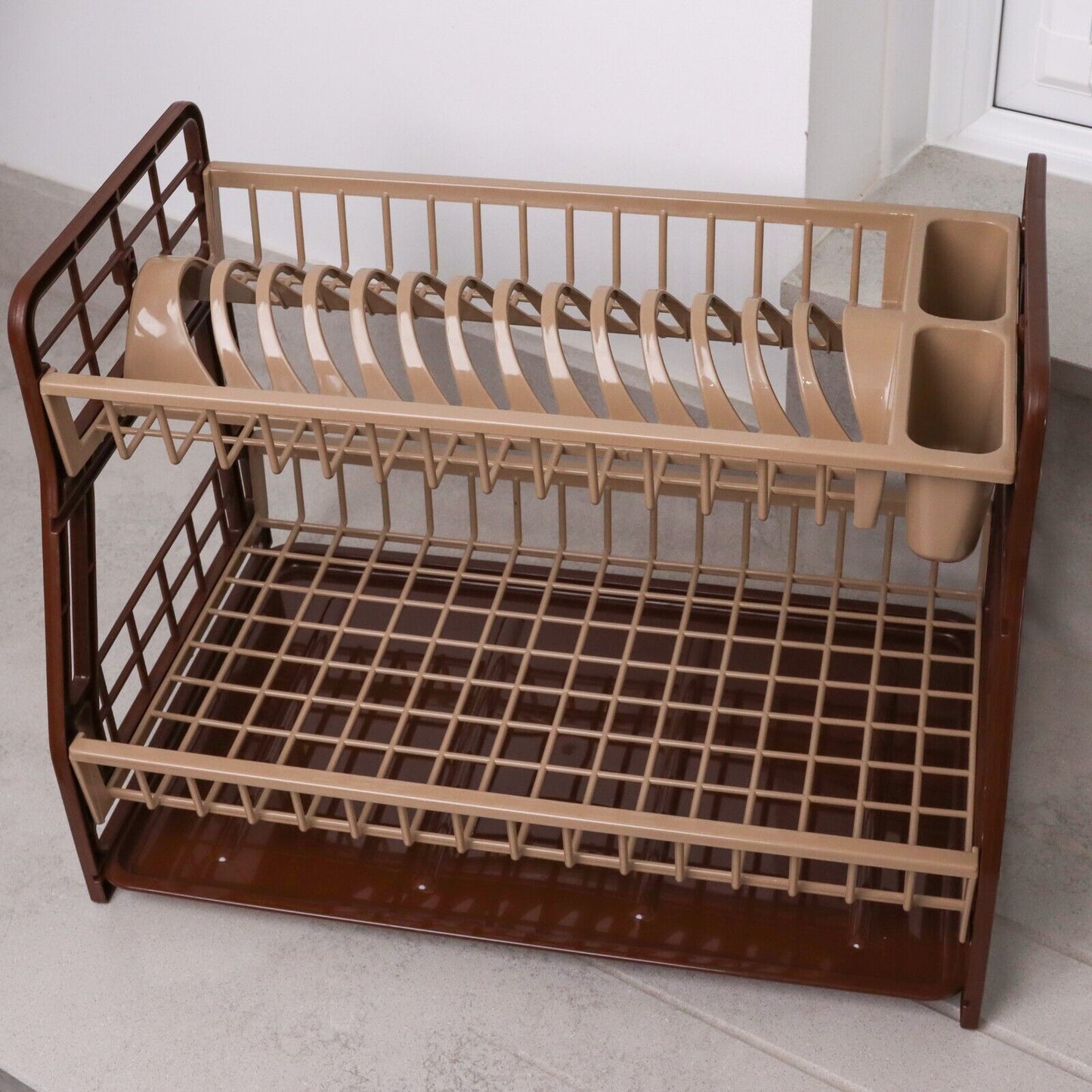 2-Tier Dish Drying Rack Large Capacity Drainer, Utensil Holder, Drain board