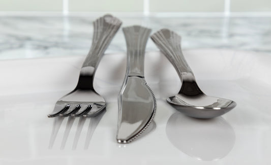 144 Pcs Metallic Cutlery Set Silver Includes Fork , Spoon & Knife