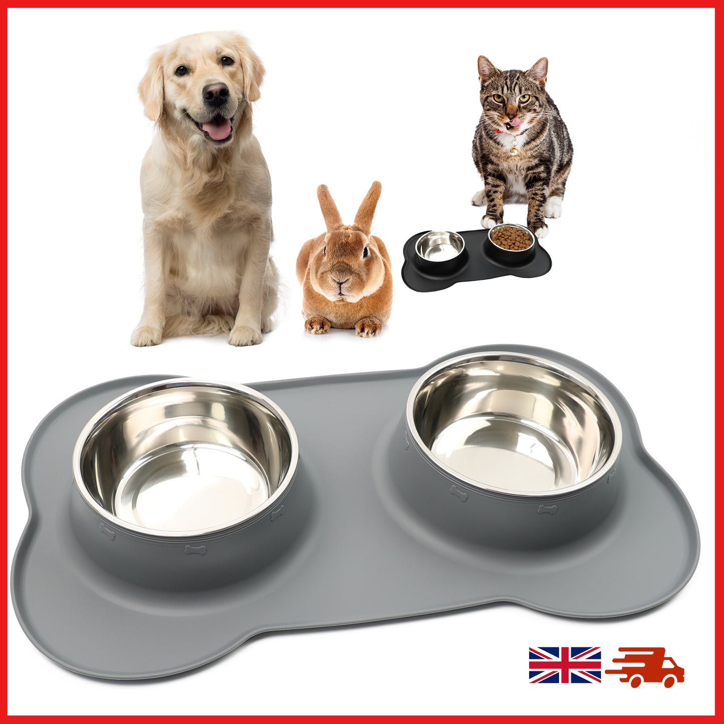 Pets Bowl Food And Drink Double Bowls Set With Silicone Mat Tray For Pets