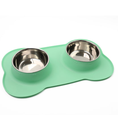 Pets Bowl Food And Drink Double Bowls Set With Silicone Mat Tray For Pets