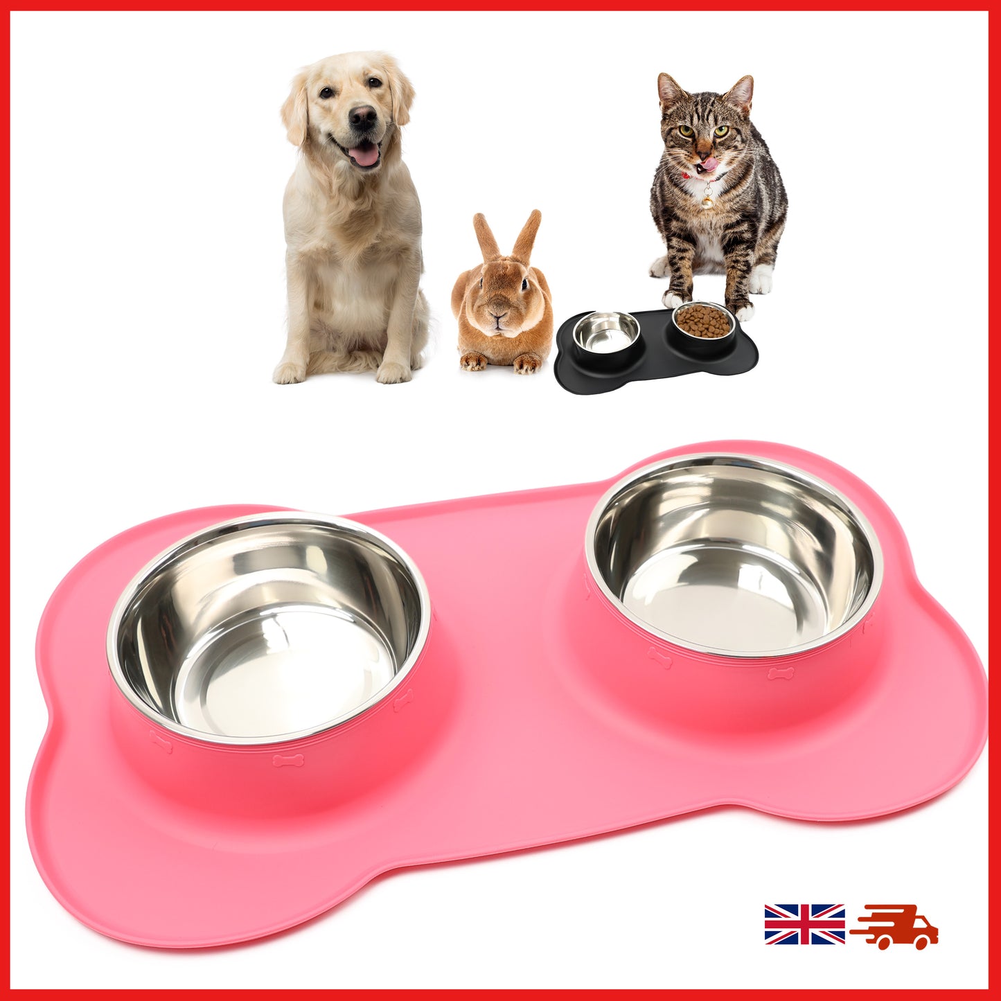 Pets Bowl Food And Drink Double Bowls Set With Silicone Mat Tray For Pets