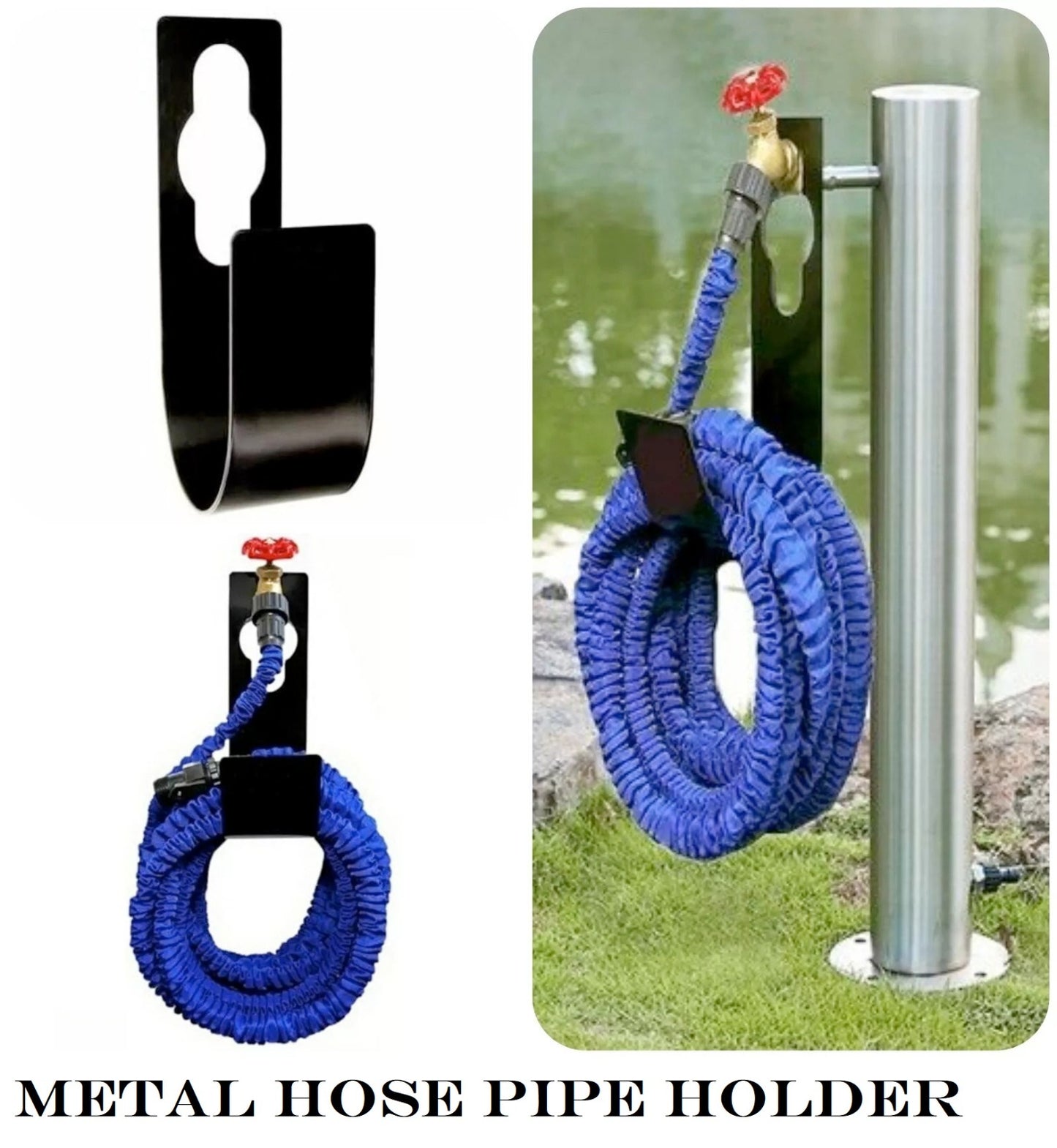 Black Metal Hose Pipe Holder Easy Installation Perfect to Hang Pipes