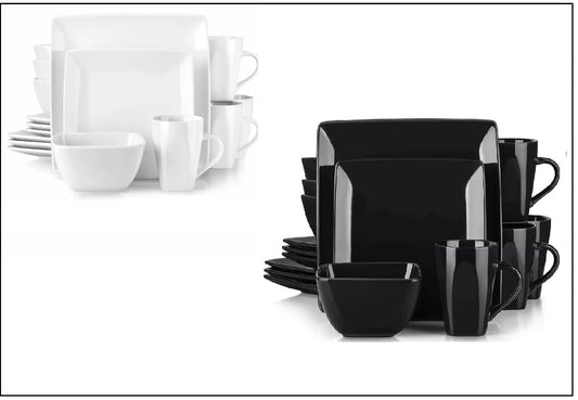 Square Dinner Set Includes Plates Bowl Mug Bowl Available in Black & White