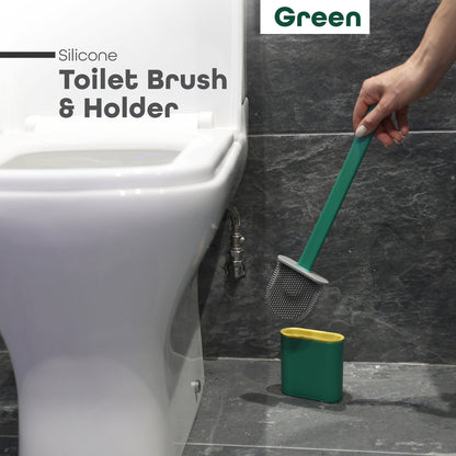 Toilet Cleaning Brush & Holder Set Bathroom Accessory Silicone  Deep Cleaner