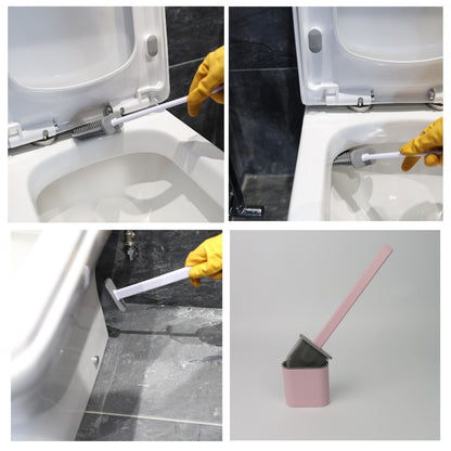 Toilet Cleaning Brush & Holder Set Bathroom Accessory Silicone  Deep Cleaner