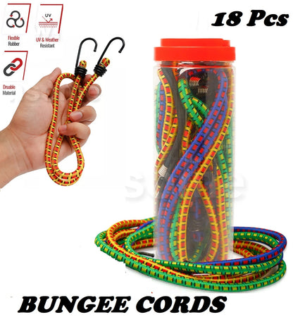 18 Pc Set Bungee Cords Srong Strap with Hooks Perfect for Heavy Luggage