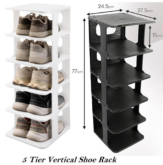 Shoe Rack 5 Tier Vertical Holder Stand Space-Saving Narrow Footwear Organiser Shelves