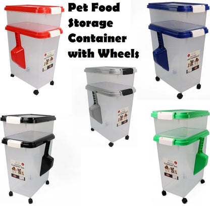 3-Pc Airtight Pet Food Storage Container With Plastic Measuring Scoop And Wheels