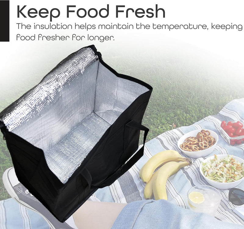 DIVCHI Insulated Cooler Bag Large Thermal Food Delivery Cooling Food Bag Foldable Cool Box With Dual Zipper & Carry Handle