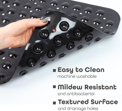 100 x 40 cm Shower Bath Mat Non Slip Anti Mould & Mildew With Strong Suction Cups Grip And Drain Holes