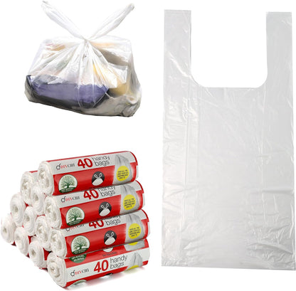 12 Rolls x 40 Bags Plastic Bin Bags For Kitchen Track with Tie Handle