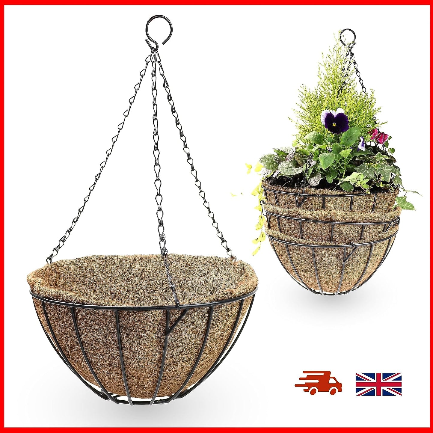 DIVCHI Hanging Basket With Coco Liner & Chain Hanging Flower Pots