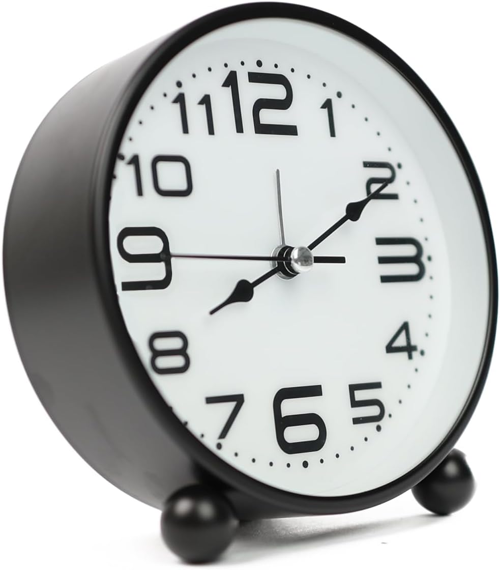 Non-Ticking Table Clock With Large Display Battery Powered For Heavy Sleepers