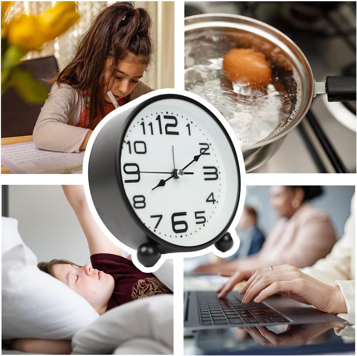 Non-Ticking Table Clock With Large Display Battery Powered For Heavy Sleepers