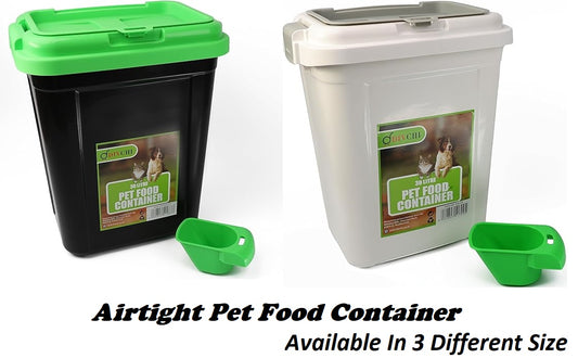 Pet Food Storage Container Flip Top Locking System With Integrated Scoop