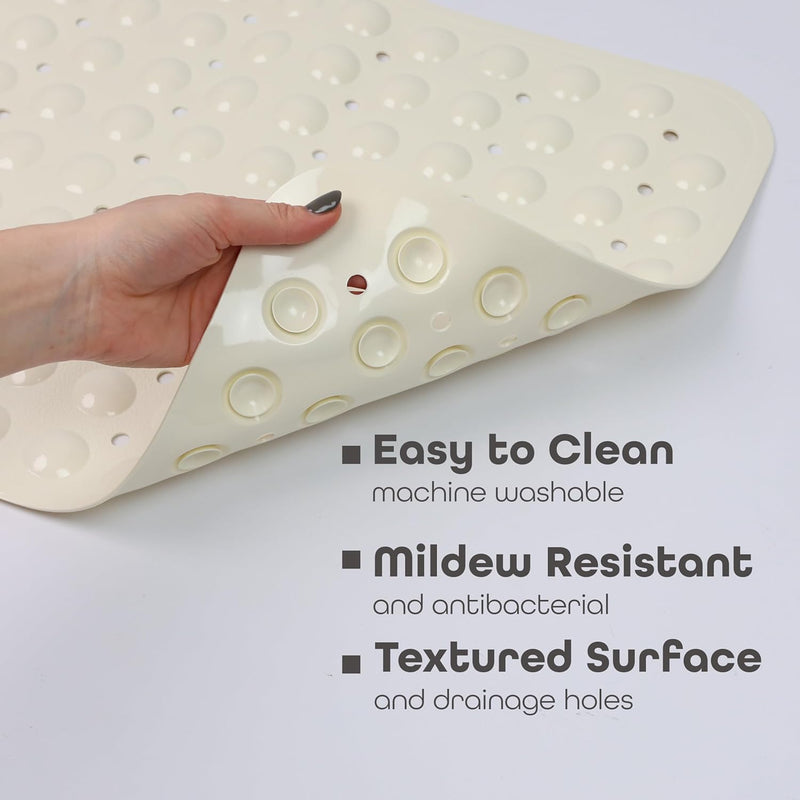 100 x 40 cm Shower Bath Mat Non Slip Anti Mould & Mildew With Strong Suction Cups Grip And Drain Holes