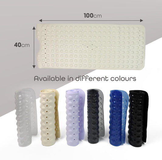 100 x 40 cm Shower Bath Mat Non Slip Anti Mould & Mildew With Strong Suction Cups Grip And Drain Holes