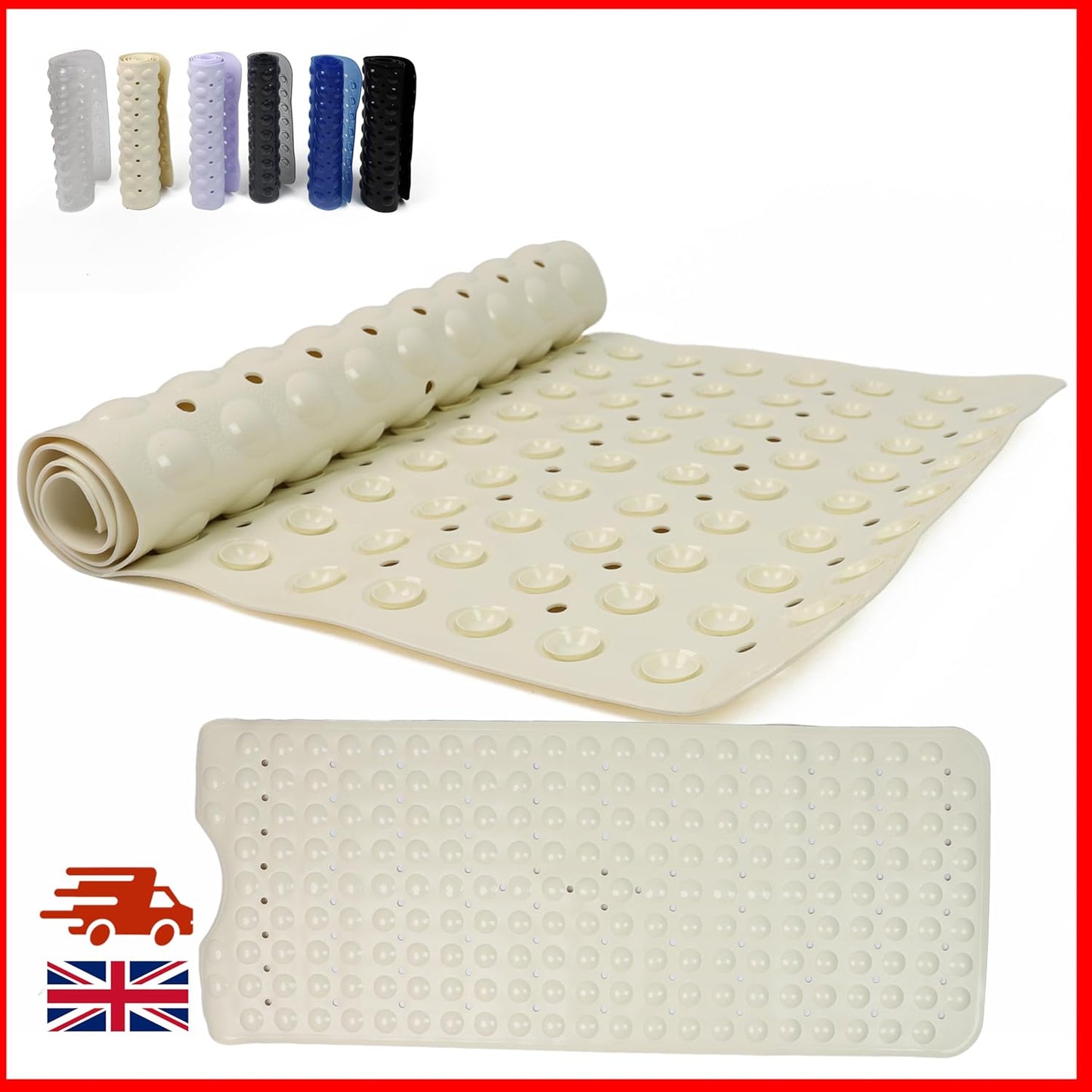 100 x 40 cm Shower Bath Mat Non Slip Anti Mould & Mildew With Strong Suction Cups Grip And Drain Holes