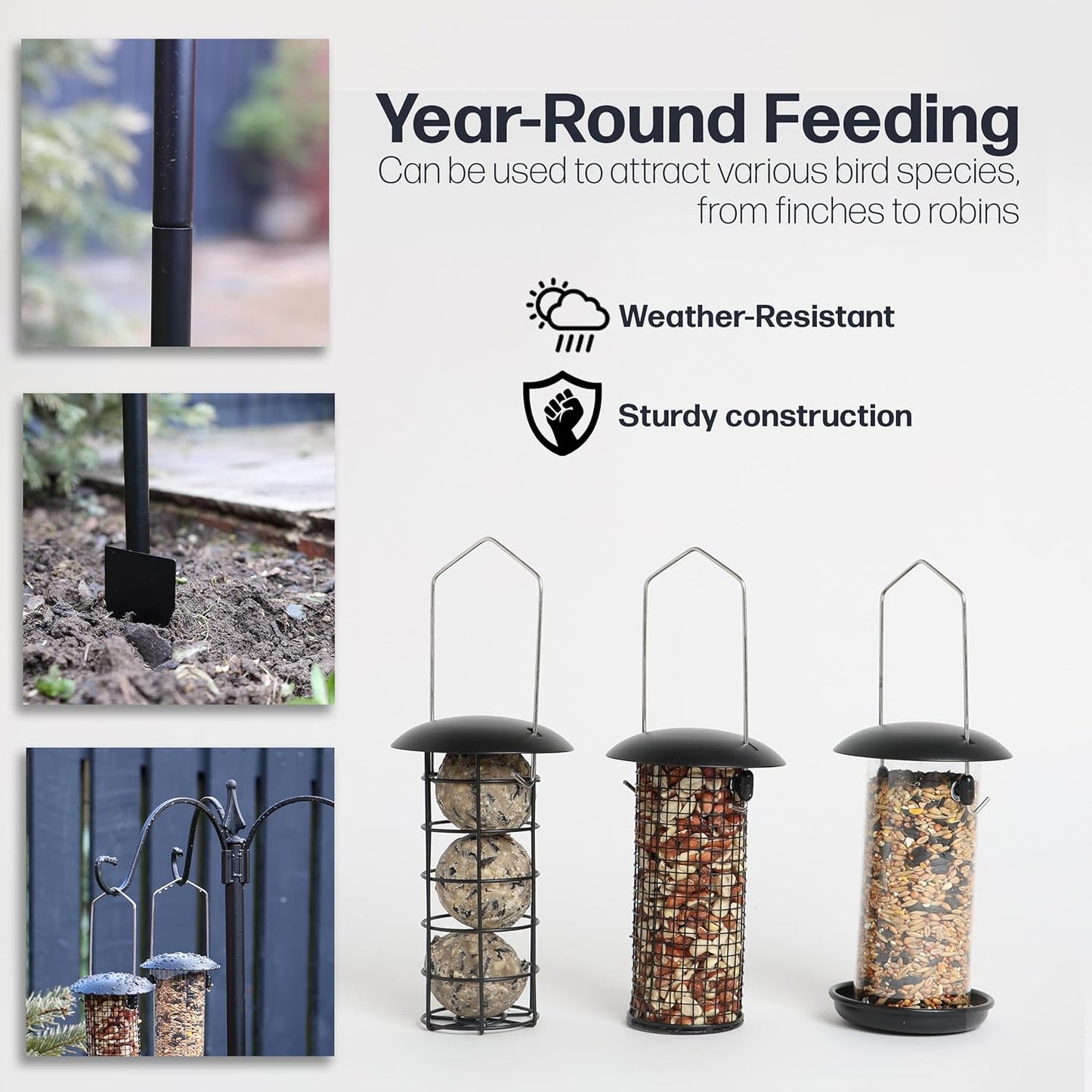 DIVCHI Bird Feeder with 3 Bird Feeders,  Hanging Station, Pole, , Stand,  for Small Birds Garden Decorations