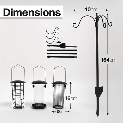 DIVCHI Bird Feeder with 3 Bird Feeders,  Hanging Station, Pole, , Stand,  for Small Birds Garden Decorations