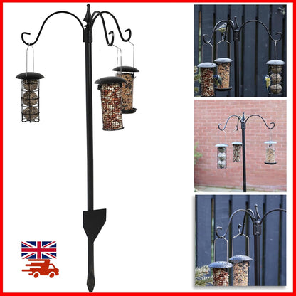 DIVCHI Bird Feeder with 3 Bird Feeders,  Hanging Station, Pole, , Stand,  for Small Birds Garden Decorations