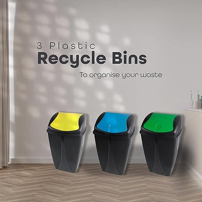 Set of 3 Plastic Flip Top Waste Bin with Removable Swing Lid  For Home Bathroom Office