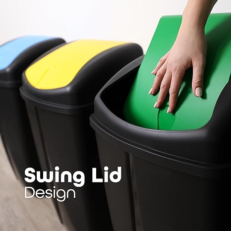 Set of 3 Plastic Flip Top Waste Bin with Removable Swing Lid  For Home Bathroom Office