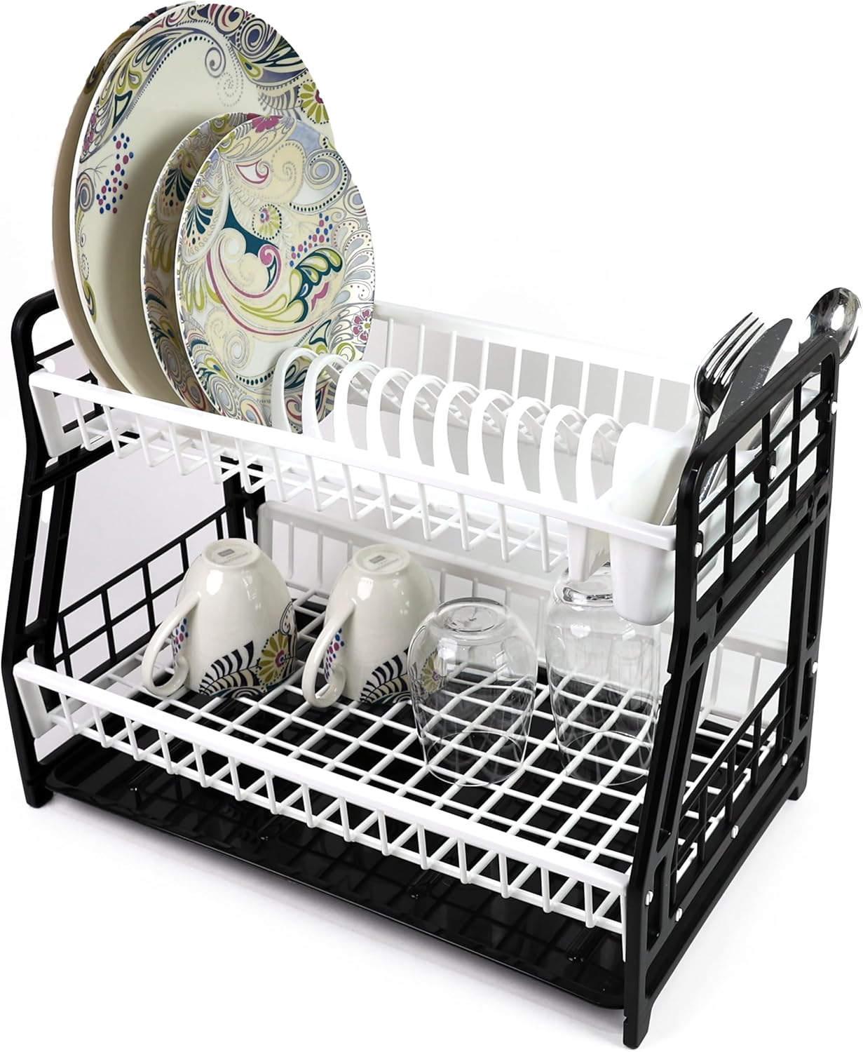 2-Tier Dish Drying Rack Large Capacity Drainer, Utensil Holder, Drain board