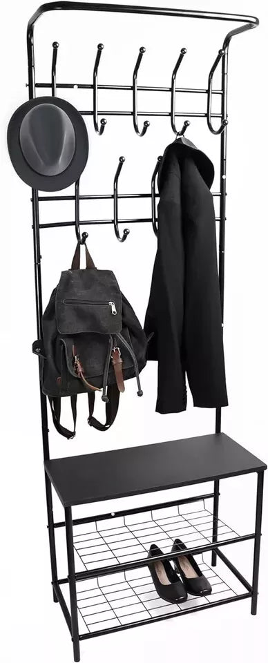 4-in-1 Coat Rack with Shoe Storage Bench 9 hooks for Clothes & Hats