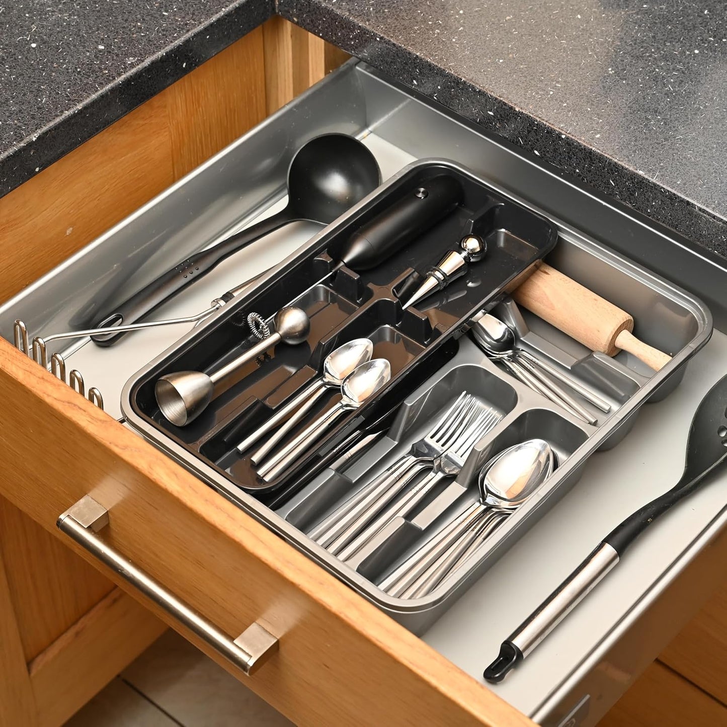 Cutlery Tray For Kitchen 2 Drawer Organiser  Utensil Tray | Flatware Storage