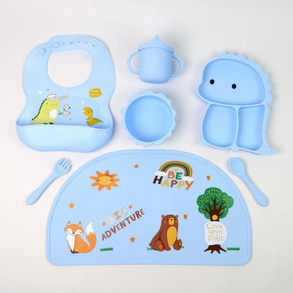 Silicone Baby Feeding Set  Includes Suction Bowl, Baby Plate, Fork, Spoon & Cup