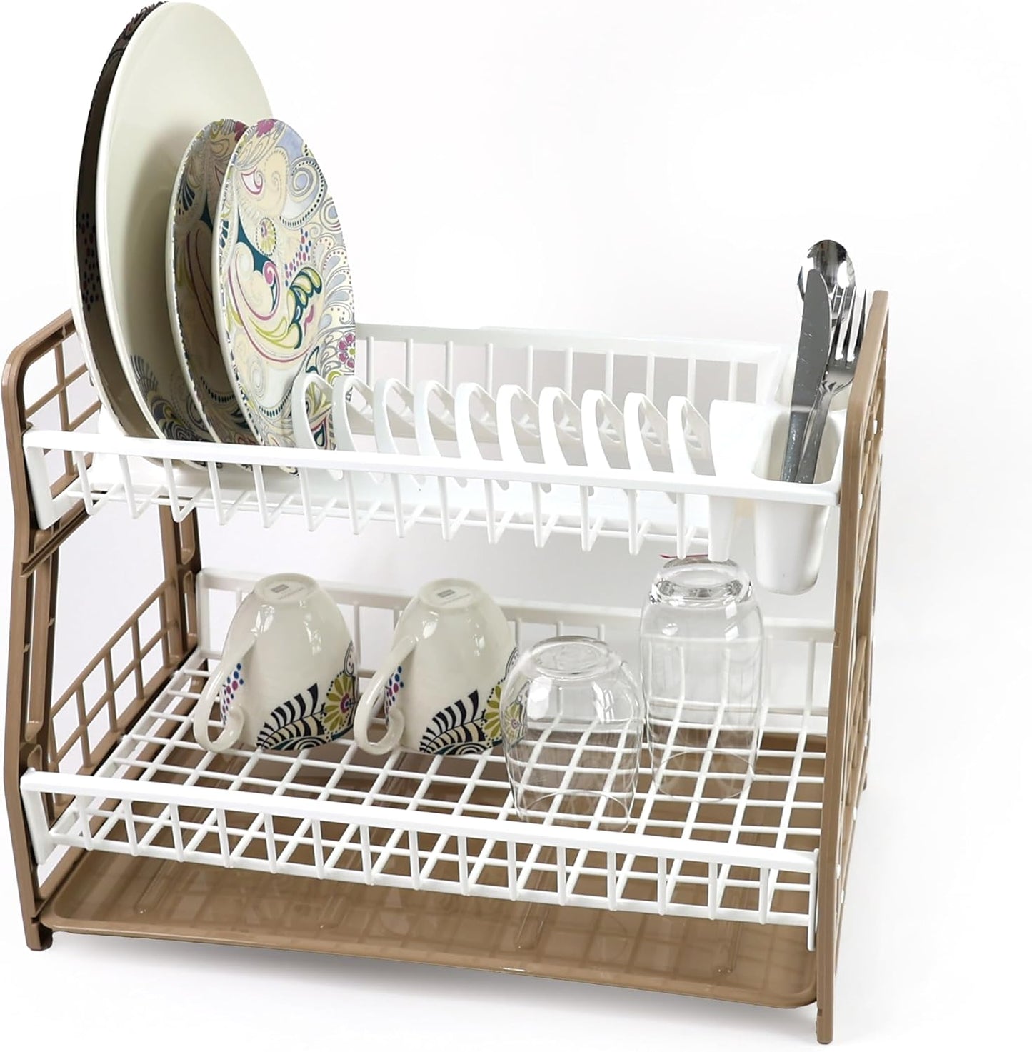 2-Tier Dish Drying Rack Large Capacity Drainer, Utensil Holder, Drain board