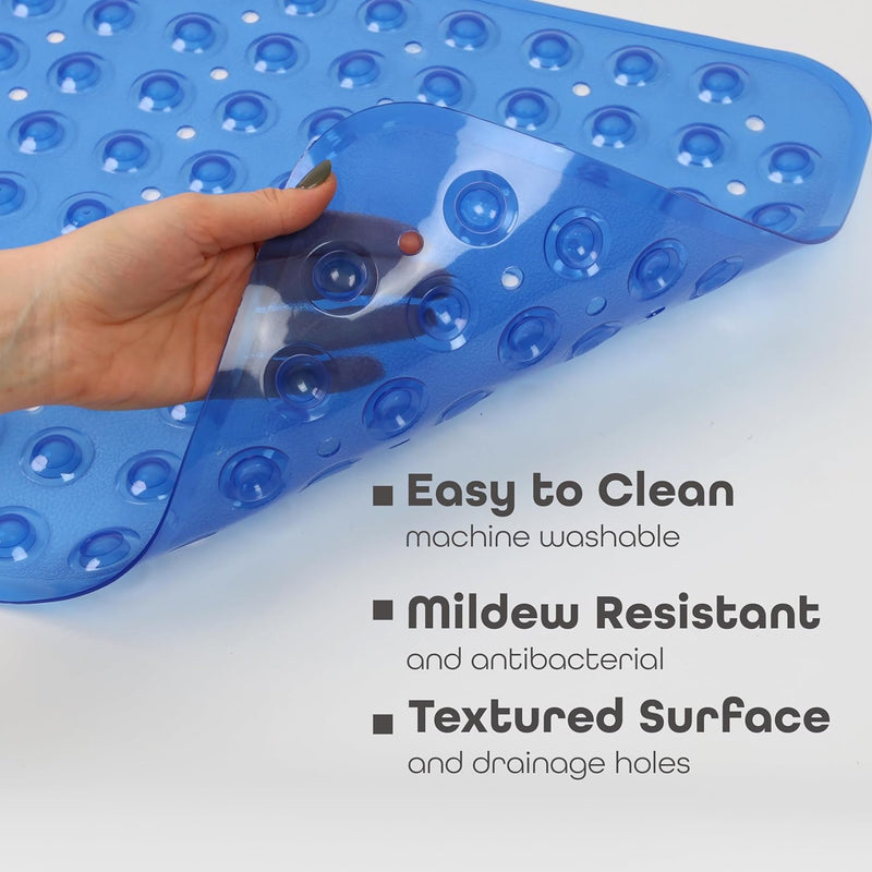 100 x 40 cm Shower Bath Mat Non Slip Anti Mould & Mildew With Strong Suction Cups Grip And Drain Holes