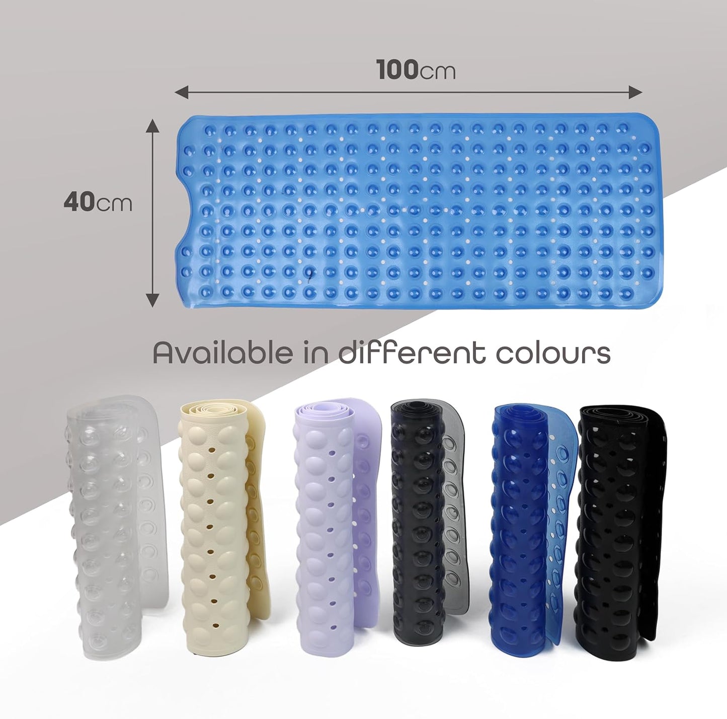 100 x 40 cm Shower Bath Mat Non Slip Anti Mould & Mildew With Strong Suction Cups Grip And Drain Holes