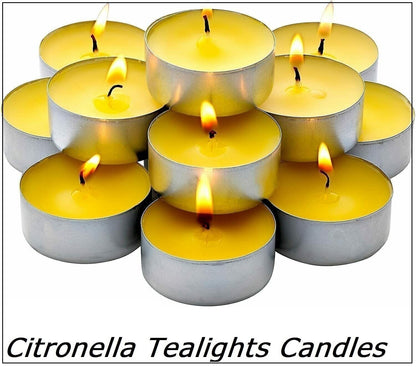 Pack Of 25 Citronella Tealights Candles 4 Hours Burn Outdoor Insect Repellent