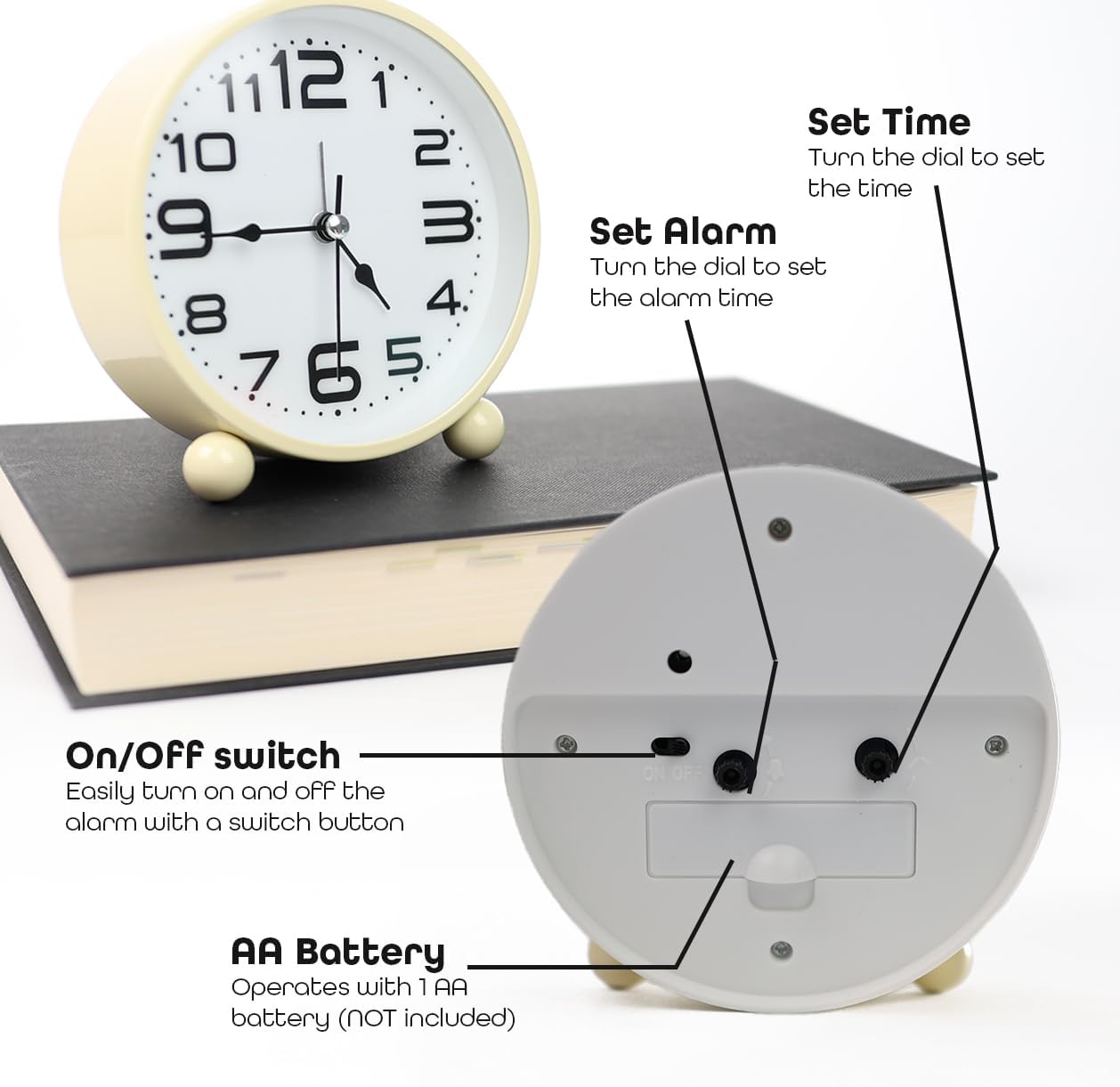 Non-Ticking Table Clock With Large Display Battery Powered For Heavy Sleepers