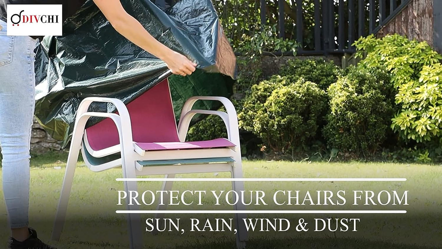 Garden Stacking Chair Cover | Rainproof Windproof Anti-UV | Patio Cover for Stackable Chairs Outdoor Furniture