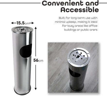 DIVCHI Cigarette Ash Bin Free Standing Stainless Steel Ash Tray Outdoor Rubbish Bins Cylindrical Ashtray Stand Cigar Receptacle Disposal Dustbin