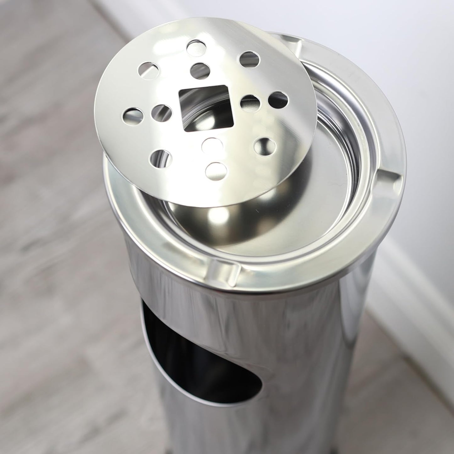 DIVCHI Cigarette Ash Bin Free Standing Stainless Steel Ash Tray Outdoor Rubbish Bins Cylindrical Ashtray Stand Cigar Receptacle Disposal Dustbin